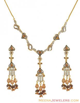 22k Gold Pakistani Cz Necklace Set ( Precious Stone Sets )