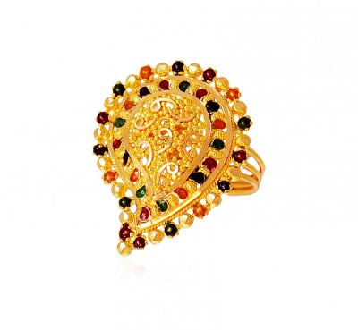 22K Gold Meenakari Ring  ( Ladies Gold Ring )