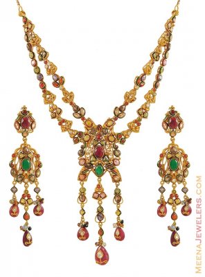 22K Antique Gold Necklace Set ( Antique Necklace Sets )