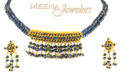 22K Choker Sapphire Necklace Set ( Sapphire Necklace Sets )