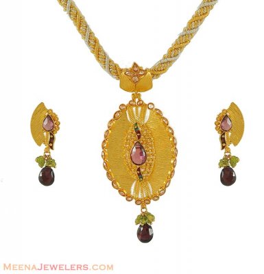 22K Indian Designer Pendant Set ( Antique Pendant Sets )