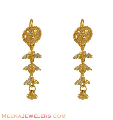 2 Tone Earring with chandelier ( 22Kt Gold Fancy Earrings )