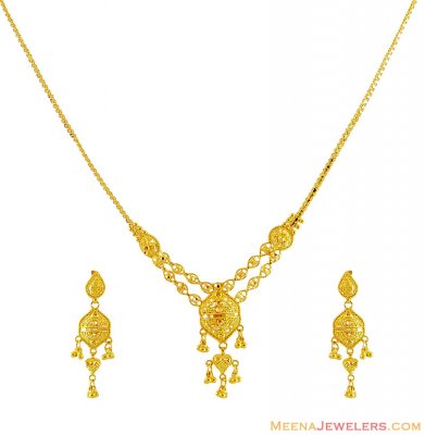 Fancy Filigree Necklace Set 22K  ( Light Sets )