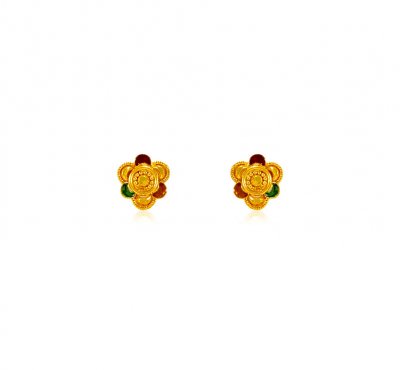 22 Kt Gold Earrings with MeenaKari ( 22 Kt Gold Tops )