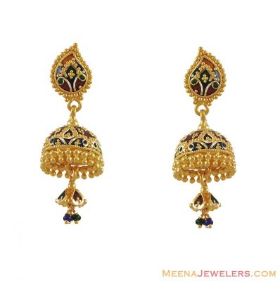 22Kt Gold Meenakari Earrings ( 22Kt Gold Fancy Earrings )