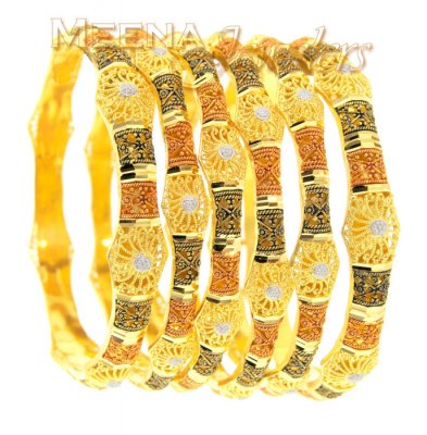 22 Kt Gold Three Tone Hand Made Bangles Set of Six ( Set of Bangles )