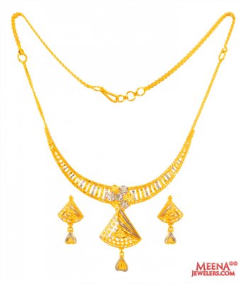 22K Gold Two Tone Necklace Set  ( Light Sets )