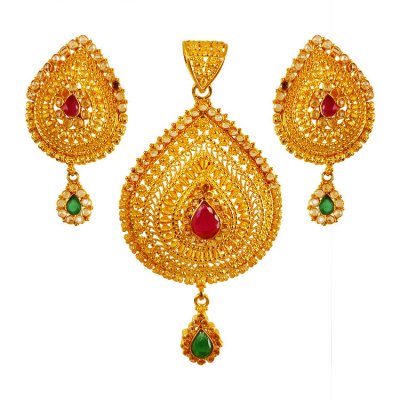 22kt Gold Precious Stones Pendant   ( Precious Stone Pendant Sets )