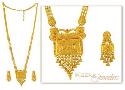 22Kt Gold Long Necklace and Earrings Set ( Bridal Necklace Sets )