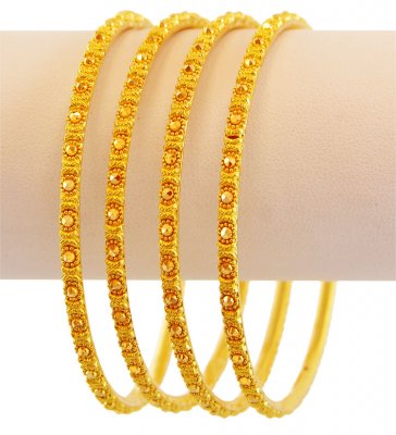 22K Elegant Filigree Bangles (4 PC) ( Gold Bangles )