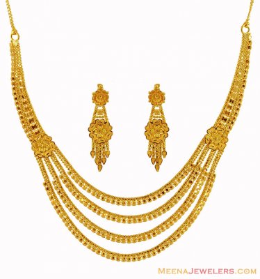 22k Two Tone Layered Necklace Set ( 22 Kt Gold Sets )