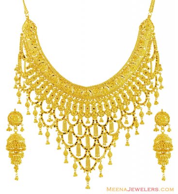 22K Filigree Bridal Necklace Set ( Bridal Necklace Sets )