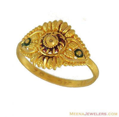 Gold Meenakari Ring (Kids) - BjRi9025 - 22K Gold Meenakari Ring (Kids ...