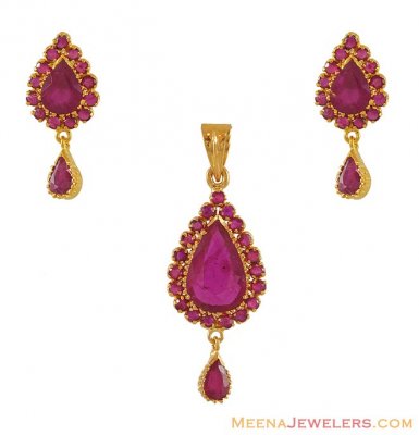 22K Ruby Pendant Set ( Precious Stone Pendant Sets )