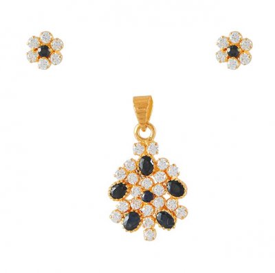 22Kt Gold Sapphire n Cz Pendant Set ( Precious Stone Pendant Sets )