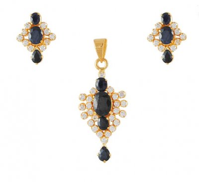 22Kt Gold Sapphire n Cz Pendant Set ( Precious Stone Pendant Sets )