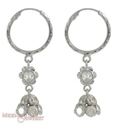 18Kt White Gold Hoops ( White Gold Earrings )