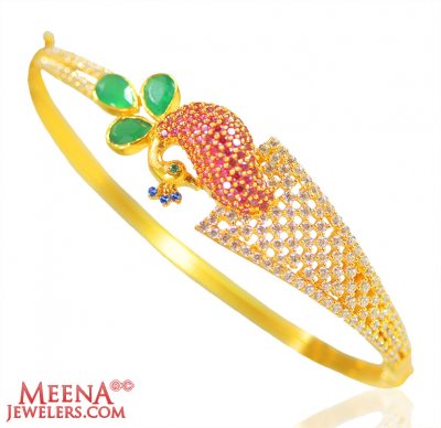 22k Gold Peacock Kada (1pc) ( Stone Bangles )