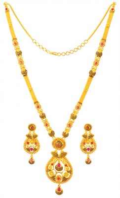 22KT Gold Long Necklace Set ( Gold Designer Sets )