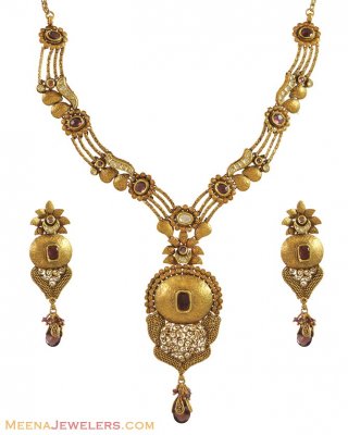 22K Gold Kundan Necklace Set ( Antique Necklace Sets )