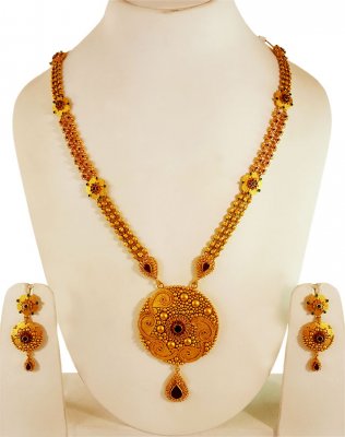 22KT Gold Antique Long Necklace Set ( Antique Necklace Sets )