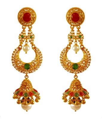 22K Gold Long Chandbali Earrings ( Long Earrings )