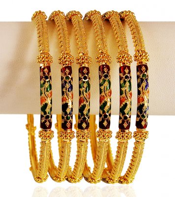 22 K Gold Meena Bangles 6 PCs ( Set of Bangles )