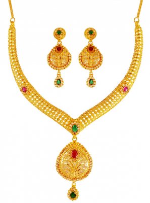 22Kt Gold  Polki Necklace Set ( Gold Designer Sets )