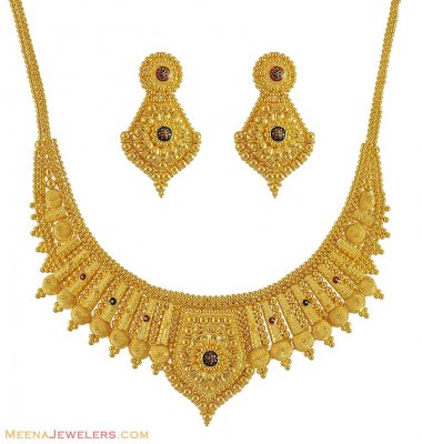 22K Gold Indian Necklace Set ( 22 Kt Gold Sets )