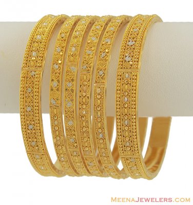 22kt gold bangles 2 tone rhodium finish Set of 6 ( Set of Bangles )