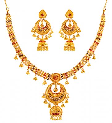 Tricolor Gold Necklace Set ( 22 Kt Gold Sets )