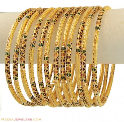 Gold Meenakari Fancy Churis (8 pcs Only) ( Set of Bangles )