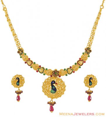 22K Set With Peacock Design ( Antique Necklace Sets )