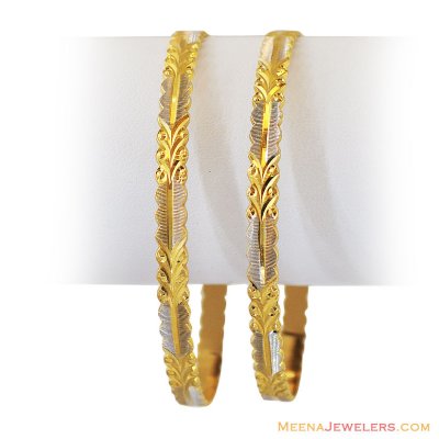 22K Gold Rhodium Bangles (2 Pcs) ( Two Tone Bangles )