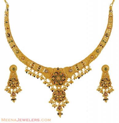 Meenakari Necklace Set (22K Gold) ( 22 Kt Gold Sets )