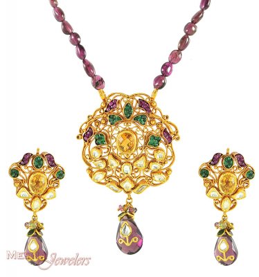 22Kt Gold Antique Pendant Set ( Antique Pendant Sets )