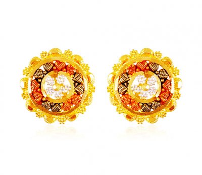 22kt Gold Tri Color Earrings ( 22 Kt Gold Tops )