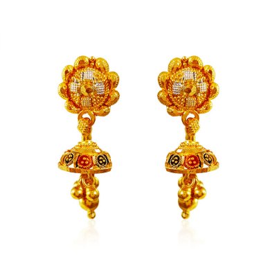 22KT Gold Tri colour Earrings ( 22 Kt Gold Tops )