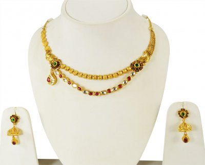 22K Gold Antique Layered Set ( Antique Necklace Sets )