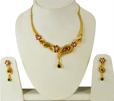 Antique 22k Gold Ruby Emerald Set ( Antique Necklace Sets )