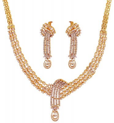 18K Beautiful Diamond Necklace Set ( Diamond Necklace Sets )