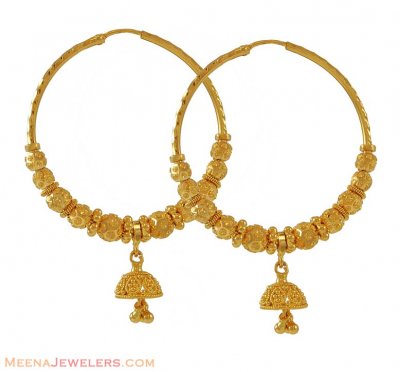 22k Gold Designer Hoop Earrings ( Hoop Earrings )