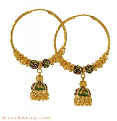 22k Gold Meenakari Bali  ( Hoop Earrings )