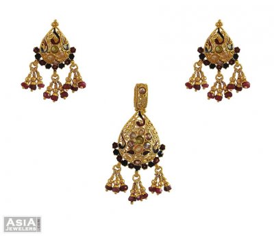 22k Gold Meenakari Pendant Set ( Antique Pendant Sets )