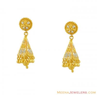 22k Two Tone Chandelier Earring  ( 22Kt Gold Fancy Earrings )