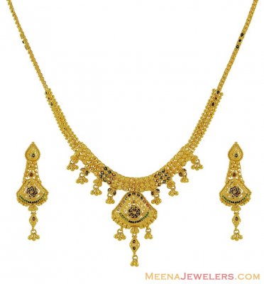 Meenakari Necklace Set (22k) - StLs8726 - 22k yellow gold necklace ...