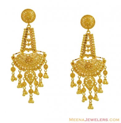 22K Yellow Gold Filigree Earrings ( Long Earrings )