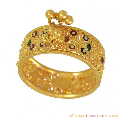 Gold Meenakari Ring (22Kt) ( Ladies Gold Ring )