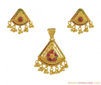 22K Indian Gold Pendant Set ( Gold Pendant Sets )