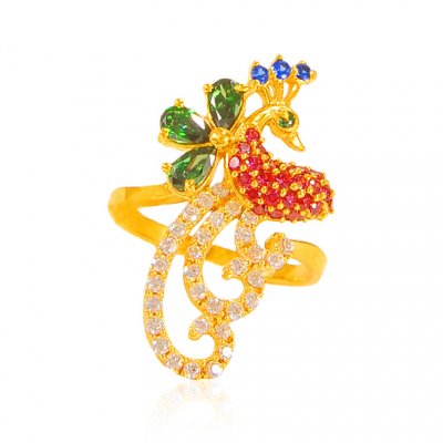 22K Gold Fancy Peacock Ring ( Ladies Signity Rings )